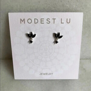 Black Crystal Leaf Crown Stud Huggie Earrings